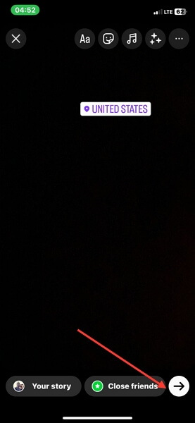Klicken Sie auf den Pfeil in Instagram | Standort zu Instagram hinzufügen