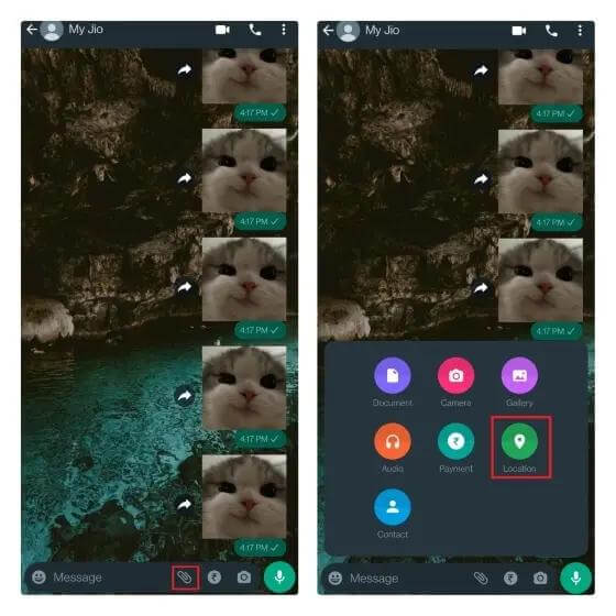 Tippen Sie in WhatsApp Android auf das Anhangsymbol | Standort auf WhatsApp teilen