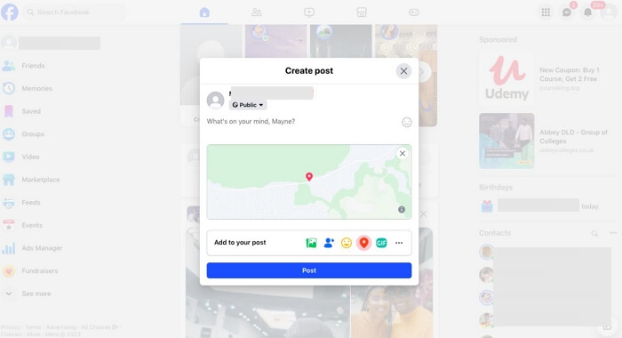 點擊查看 Facebook 網站 |在 Facebook 上新增位置