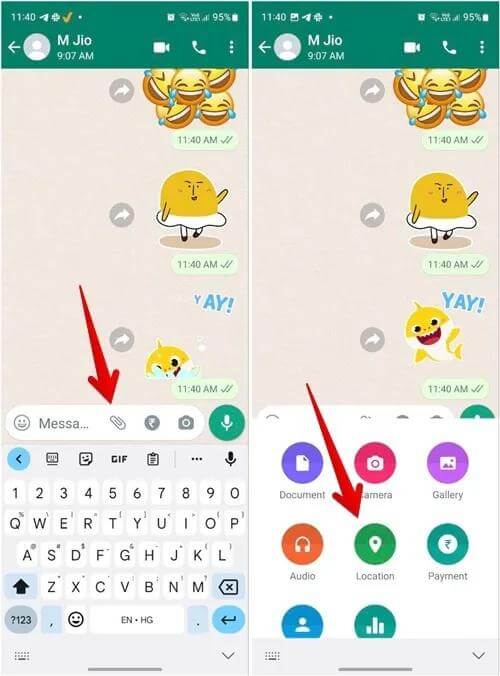 Wählen Sie „Standort“ unter dem WhatsApp-Anhangsmenü | Standort auf WhatsApp teilen