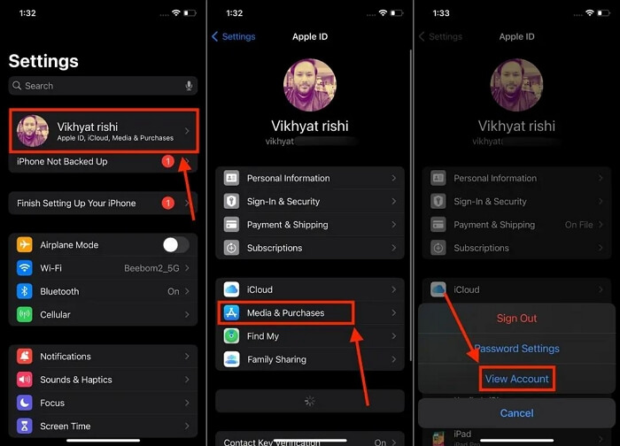 tap View Account | Update Location on iPhone
