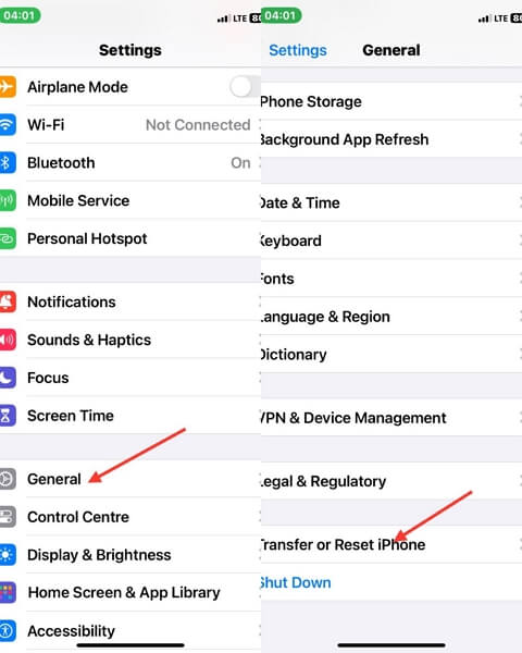 tippe auf „iPhone übertragen oder zurücksetzen | Standort funktioniert auf Instagram nicht“