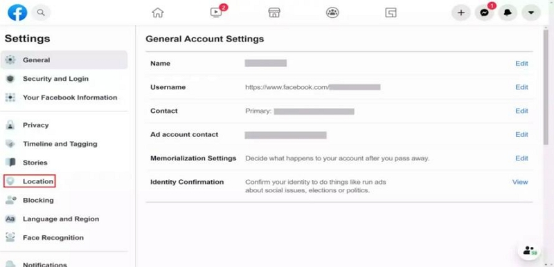 click on Location | turn off facebook location