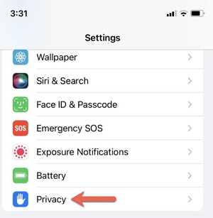 select Privacy | turn off location on photos