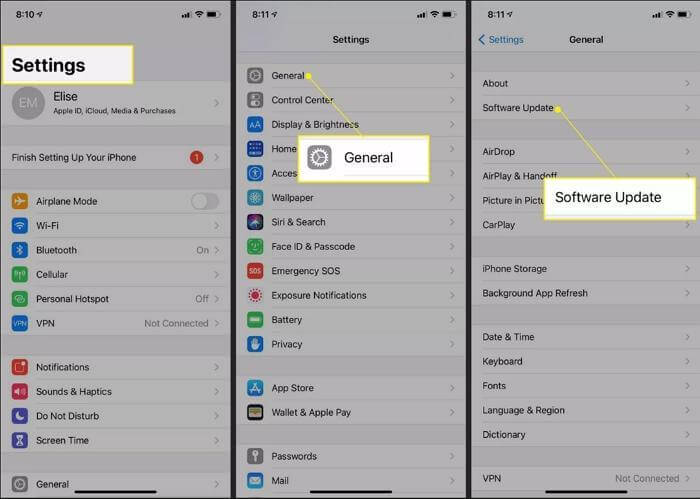 tap Software Update to update iOS | Request Location on iPhone