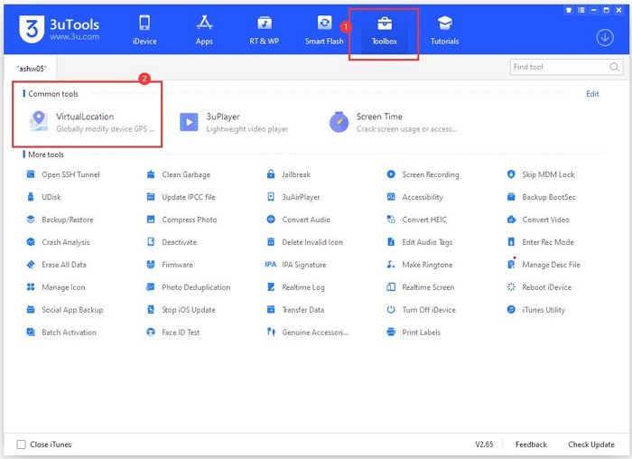 select VirtualLocation | Use 3uTools to Change iPhone Location