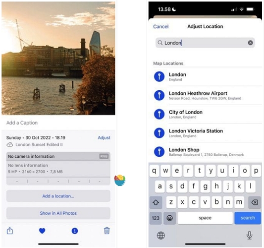 add a location to an image | fix iphone photos not showing location