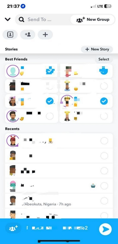 Select the Friends you want to Streak | add location on snapchat