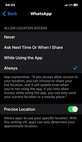 allow WhatsApp access location | Why Is Live Location Not Updating on WhatsApp