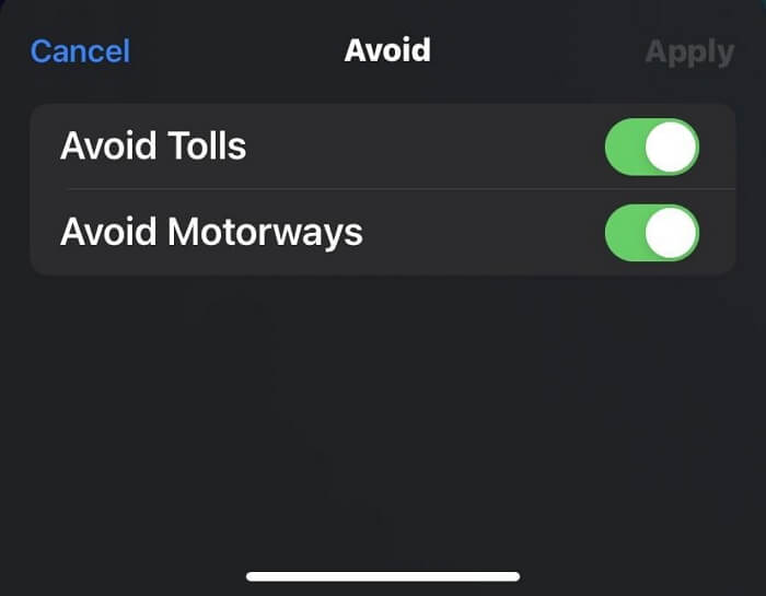 avoid settings Apple Maps | Fastest Route Home from My Location