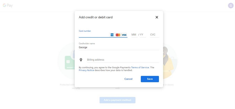 管理付款方式 |更改 Google 帳戶中的位置