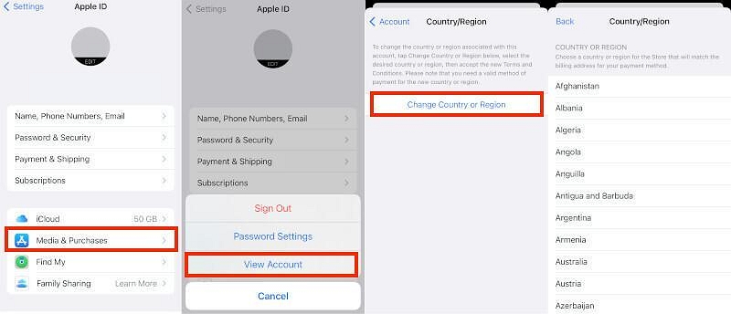 view account | change home address iphone