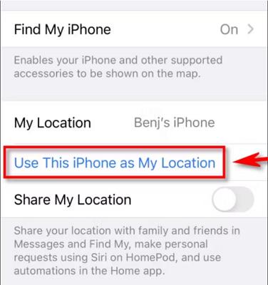 tap Use This iPhone as My Location | Change Location on iPhone