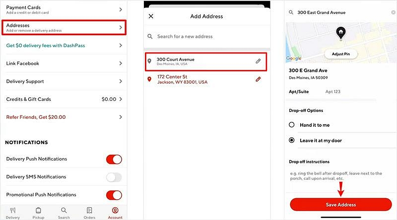 account settings | how to change location on doordash