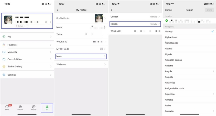 neues Land auswählen | Standort auf WeChat iPhone ändern