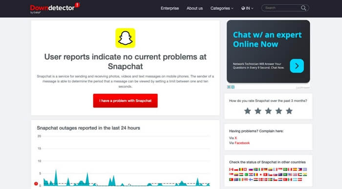 Downdetector をチェック | Snapchat の位置情報機能が iPhone で動作しない