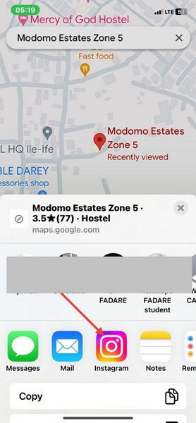 share Google Maps location with Instagram | Send Location on Instagram