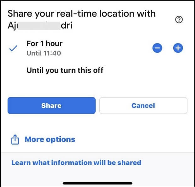 選擇共享 Google 地圖 |在 Instagram 上發送位置