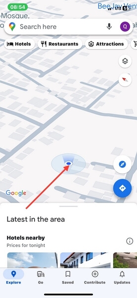 click Plane icon Google Maps | Share Location Between iPhone and Android