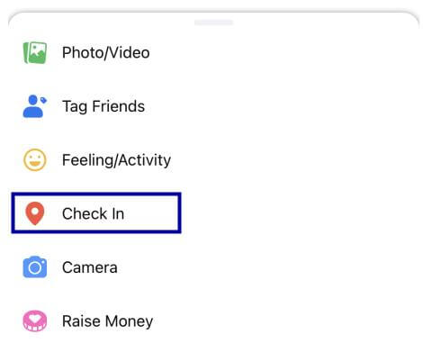 Facebookアプリでチェックインをクリック | Facebookで場所を追加