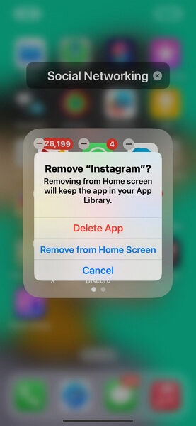 アプリの削除を選択 | Instagramで位置情報が機能しない