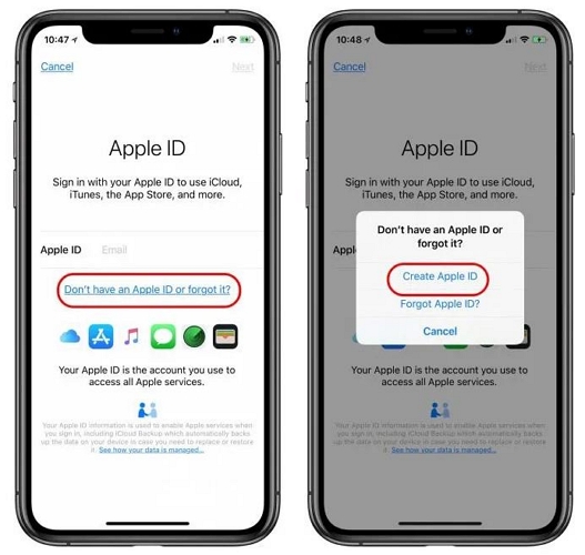 Select Create Apple ID | App Store Location Not Changing on iPhone/iPad