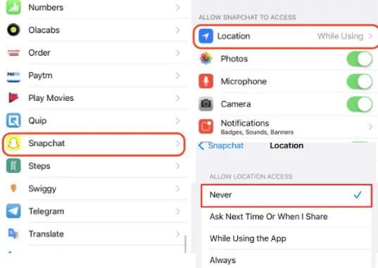 iPhoneの位置情報サービスを無効にする | Snapchatの位置情報を停止する