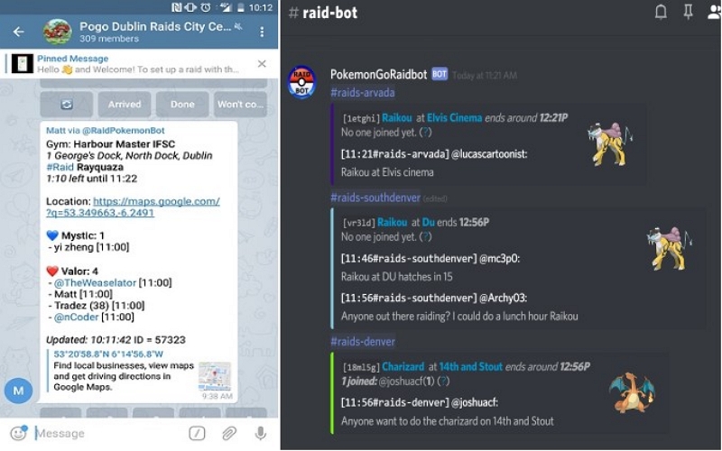 discord and telegram communities | pokemon go raid locator