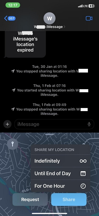 set duration for iMessage location sharing | Why Did My Location Stop Sharing with Someone by Itself