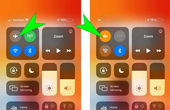 enable Airplane mode on control center | Hide Shared Location iPhone