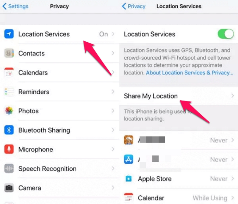 location Services | share location iphone not working
