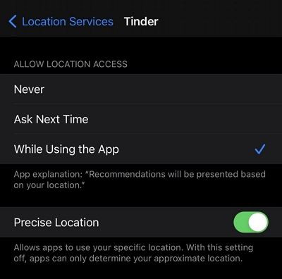 While Using App | Tinder Location not update
