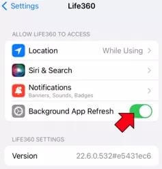 enabled background refresh for Life360 | Life360 Not Updating Location