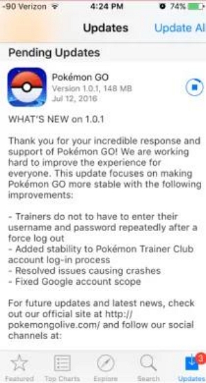 update available | pokemon go stuck on loading screen