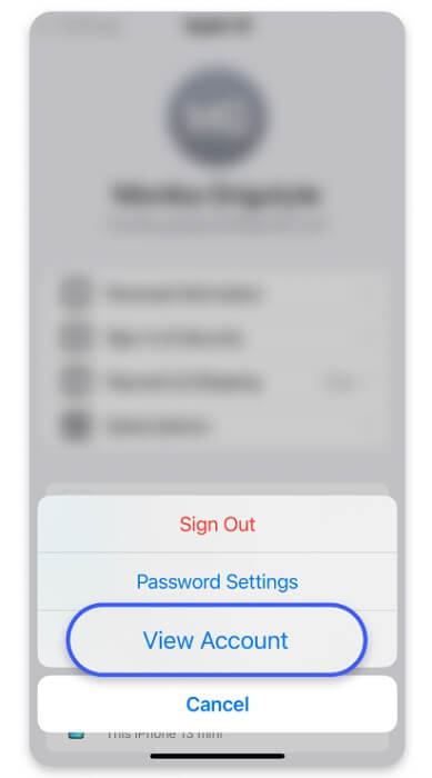 iPadでアカウントの表示 | 場所の変更を選択
