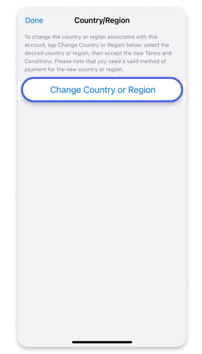 select Change Country or Region | Change Location on iPad