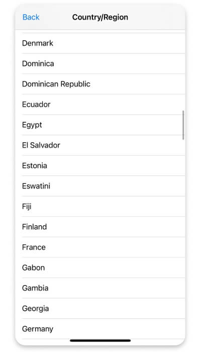 choose the Country | Change Location on iPad