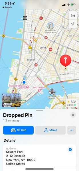 select Move | Drop Pin Location iPhone