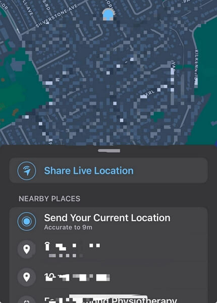 choose Send your current location | Drop Pin Location iPhone