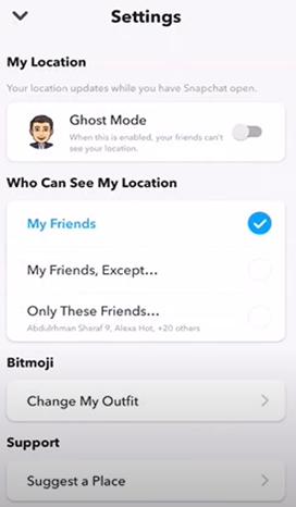 これらの友達とのみ共有する 1 | Snapchat で位置情報を共有する方法
