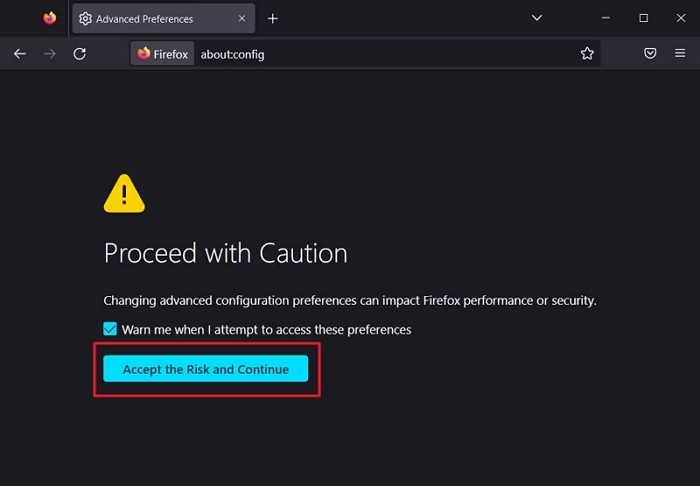 Accept the Risk and Continue button | spoof location on Firefox