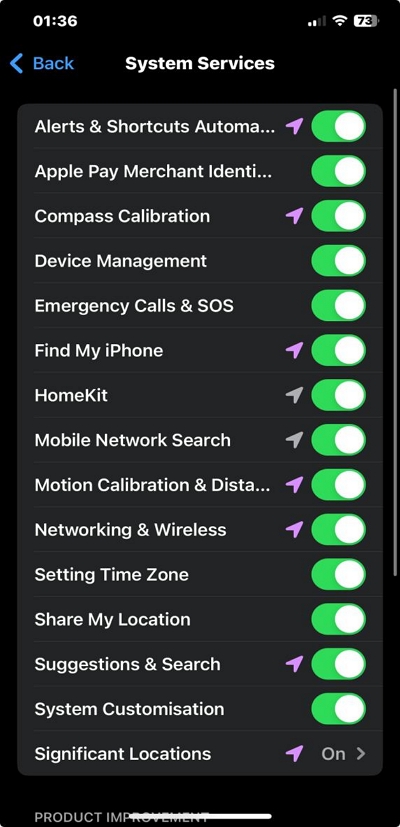 システムサービスのリスト | iPhoneで位置情報をオフにする