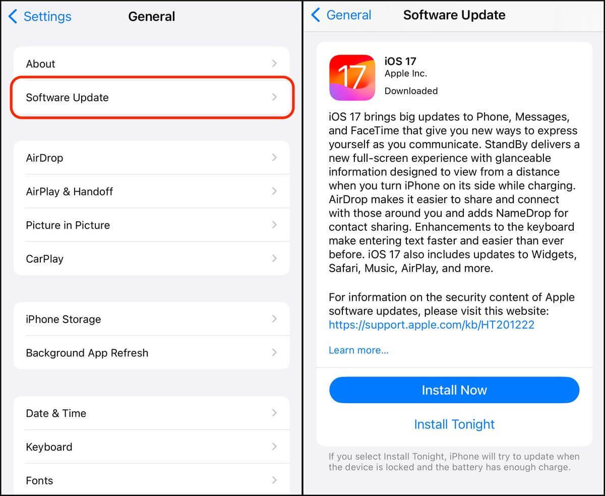 choose Software Update | Apple Maps Location Wrong