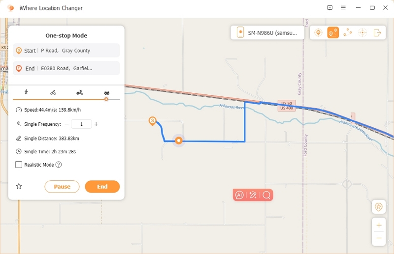 start moving gps coordinates | iwhere one stop mode