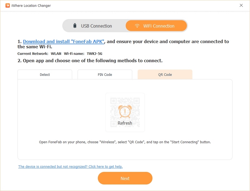 qr code | wireless connection iwhere location changer