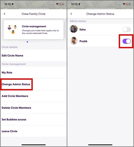 tap Change Admin Status | Leave a Circle on Life360