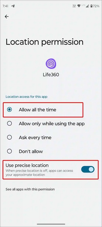 app permissions | no network or phone off life360