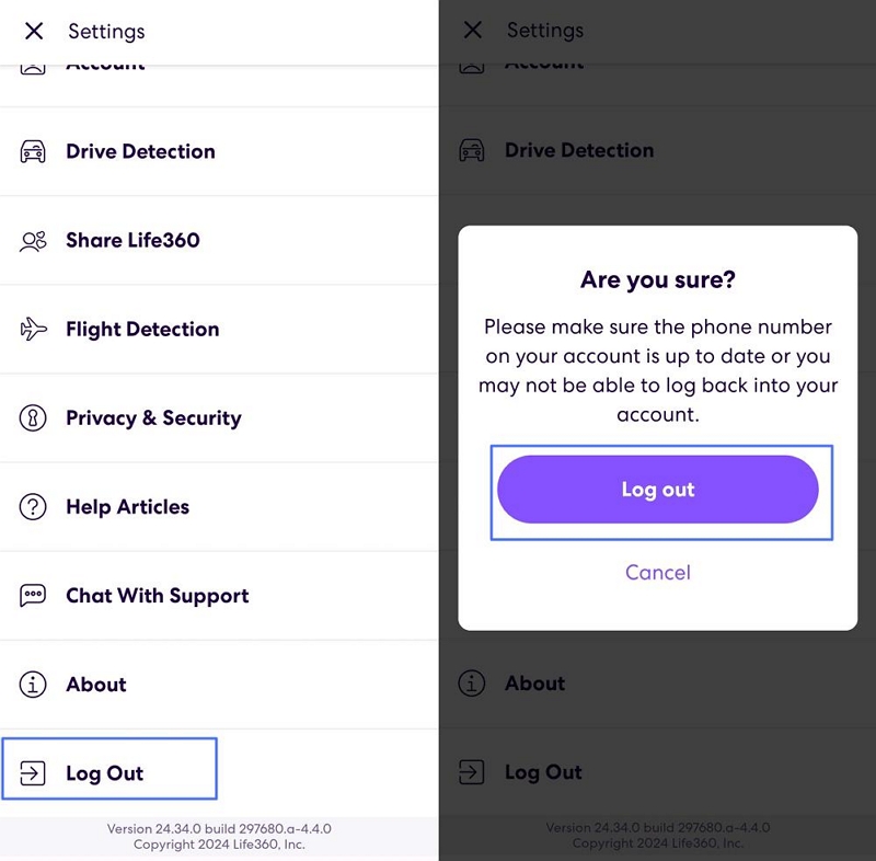 log out of your account | no network or phone off life360