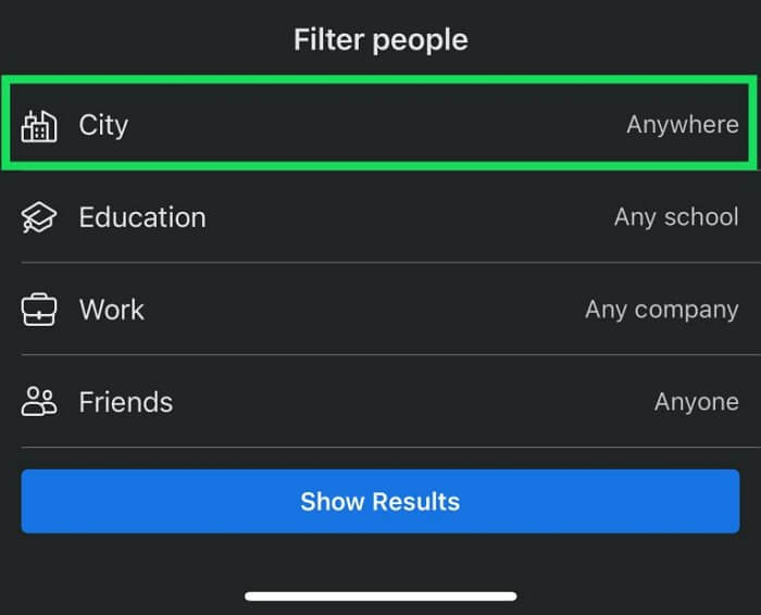 set a filter option | Find Friends on Facebook by Location