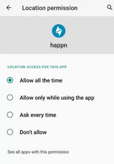 allow all the time | change location in happn